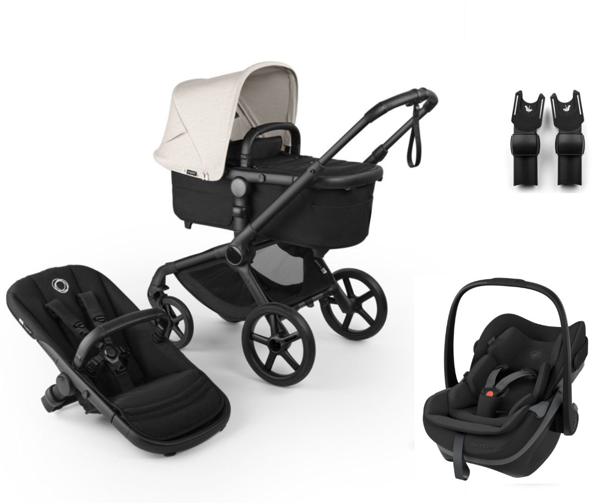 Bugaboo Fox 5 Renew Kinderwagen Set in Zwart en Beige - Schuine Weergave