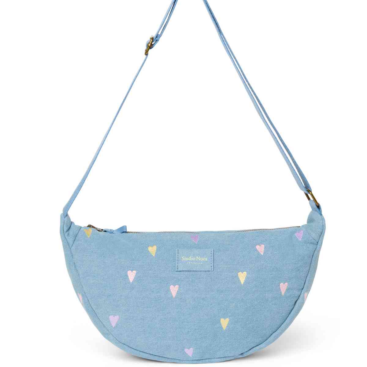 Studio Noos Tas in Blauw met Hartmotieven - Vooraanzicht