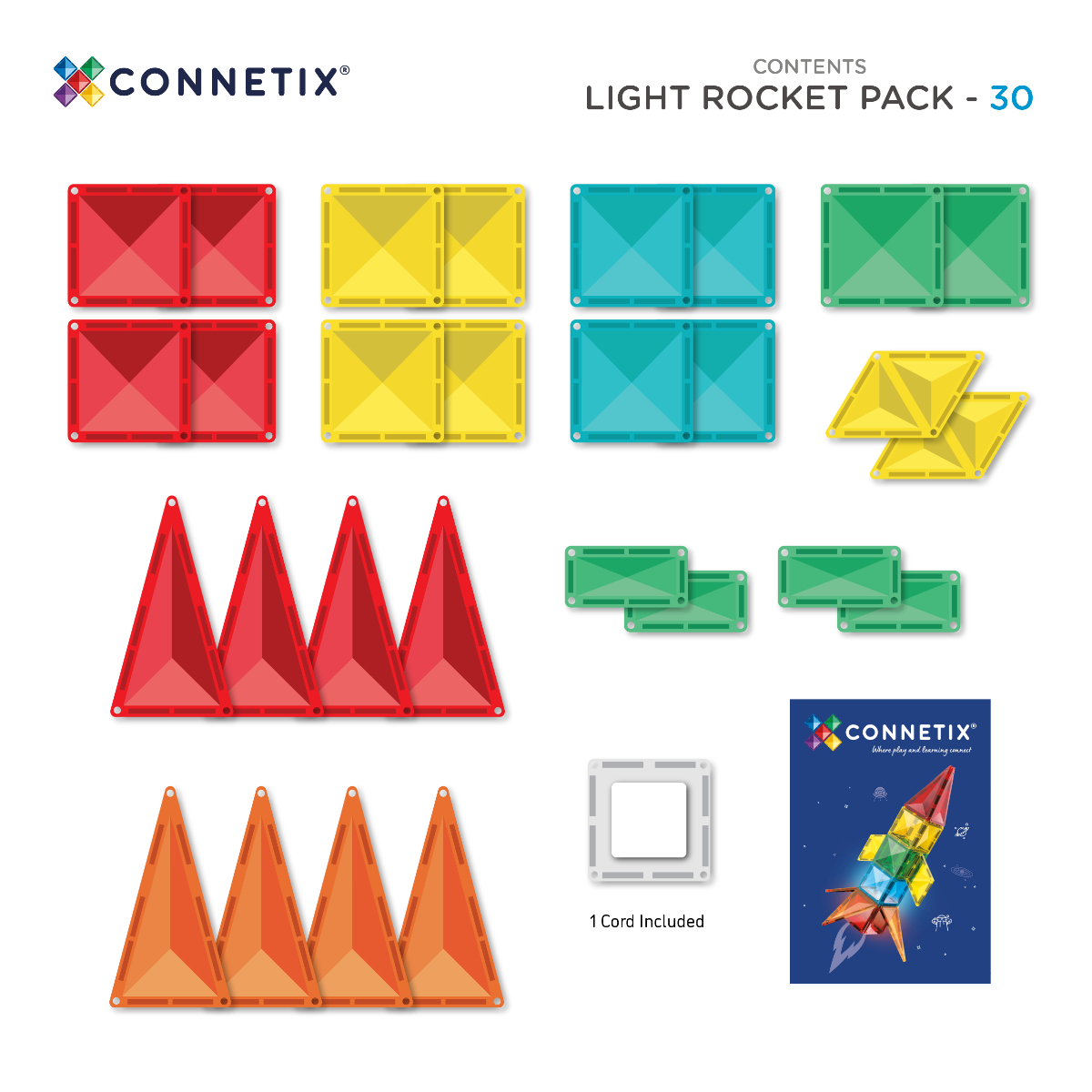 Connetix Magnetische Bouwtegels Light Rocket Pack - 30-delig