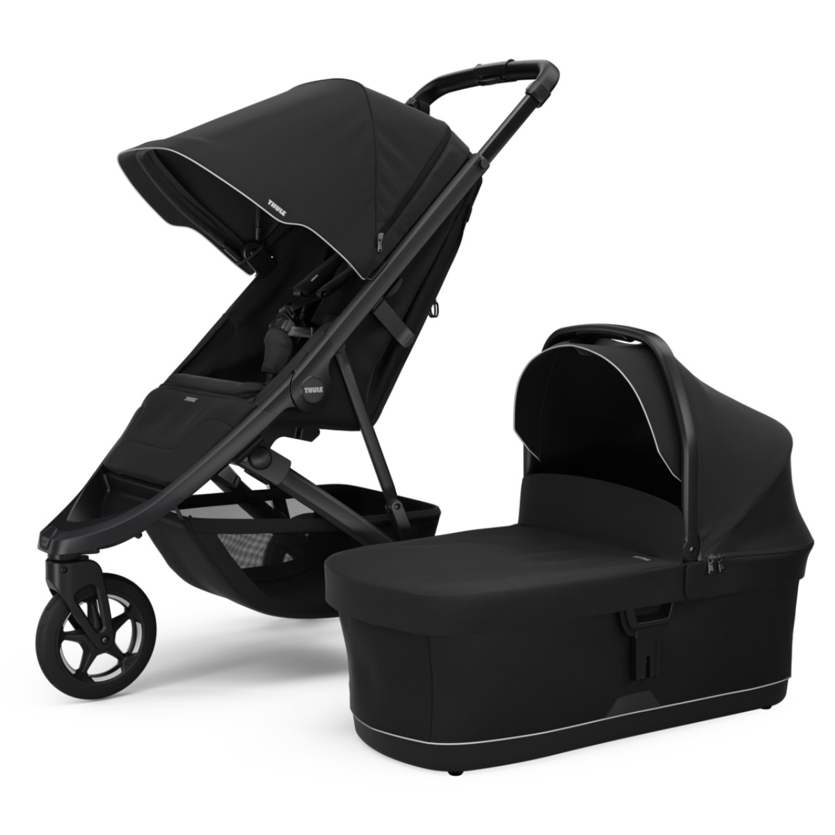 Thule Spring 2 kinderwagen in zwart - schuine aanzicht