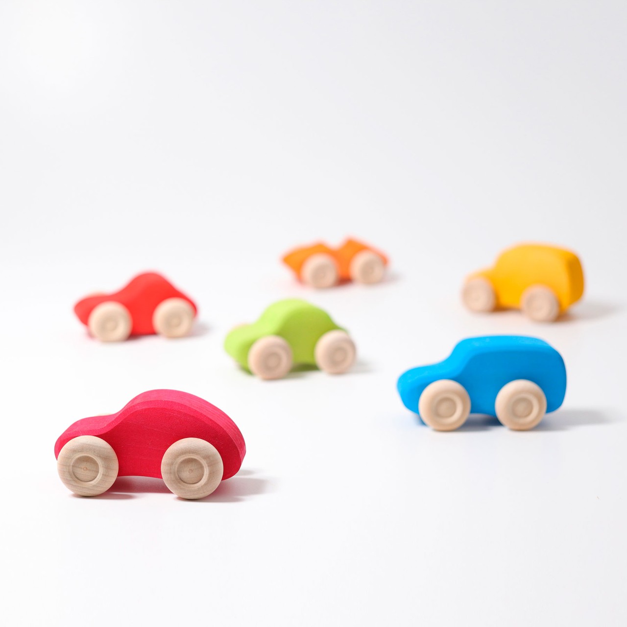 Grimms Kleurrijke Houten Auto's, 6 stuks
