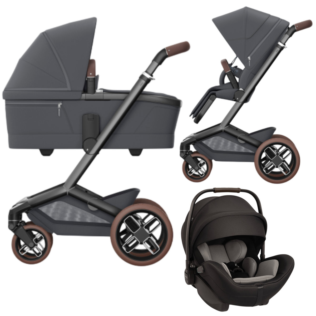 Maxi Cosi Fame Kinderwagen Set 3 in 1 in Grijs - Zijaanzicht