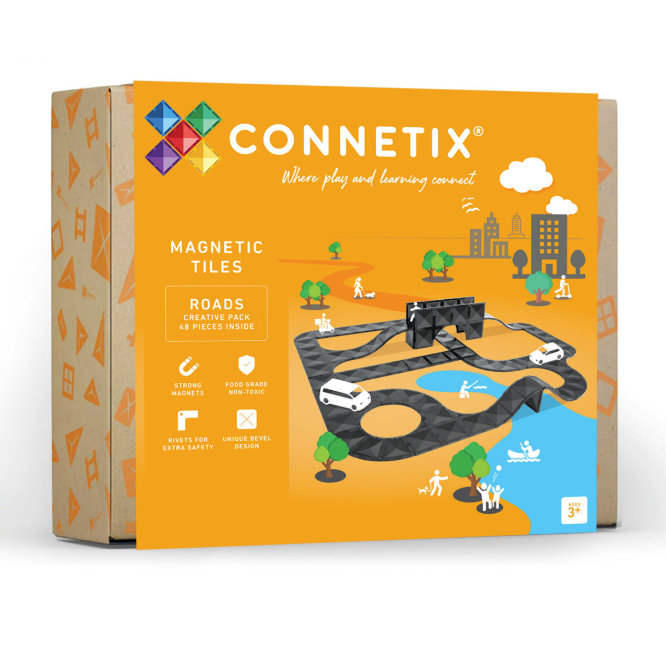 Connetix Magnetic Tiles Roads Pack in Oranje-Geel - Schuine Weergave