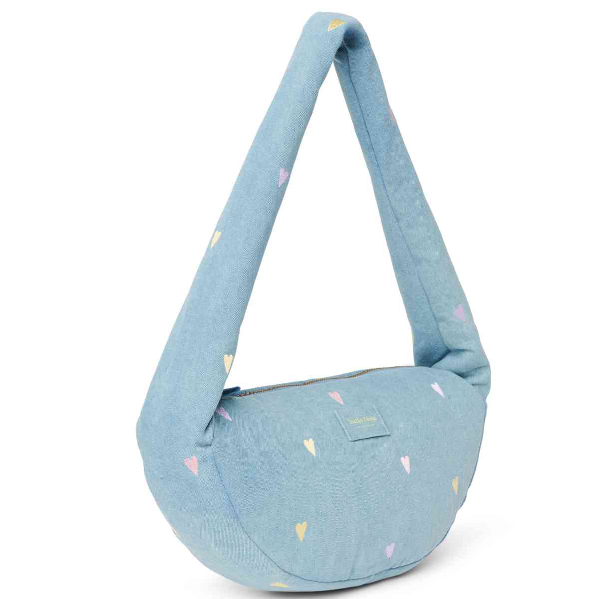Sunnybag Schoudertas in Blauw met Hartjes - Schuine Aanblik