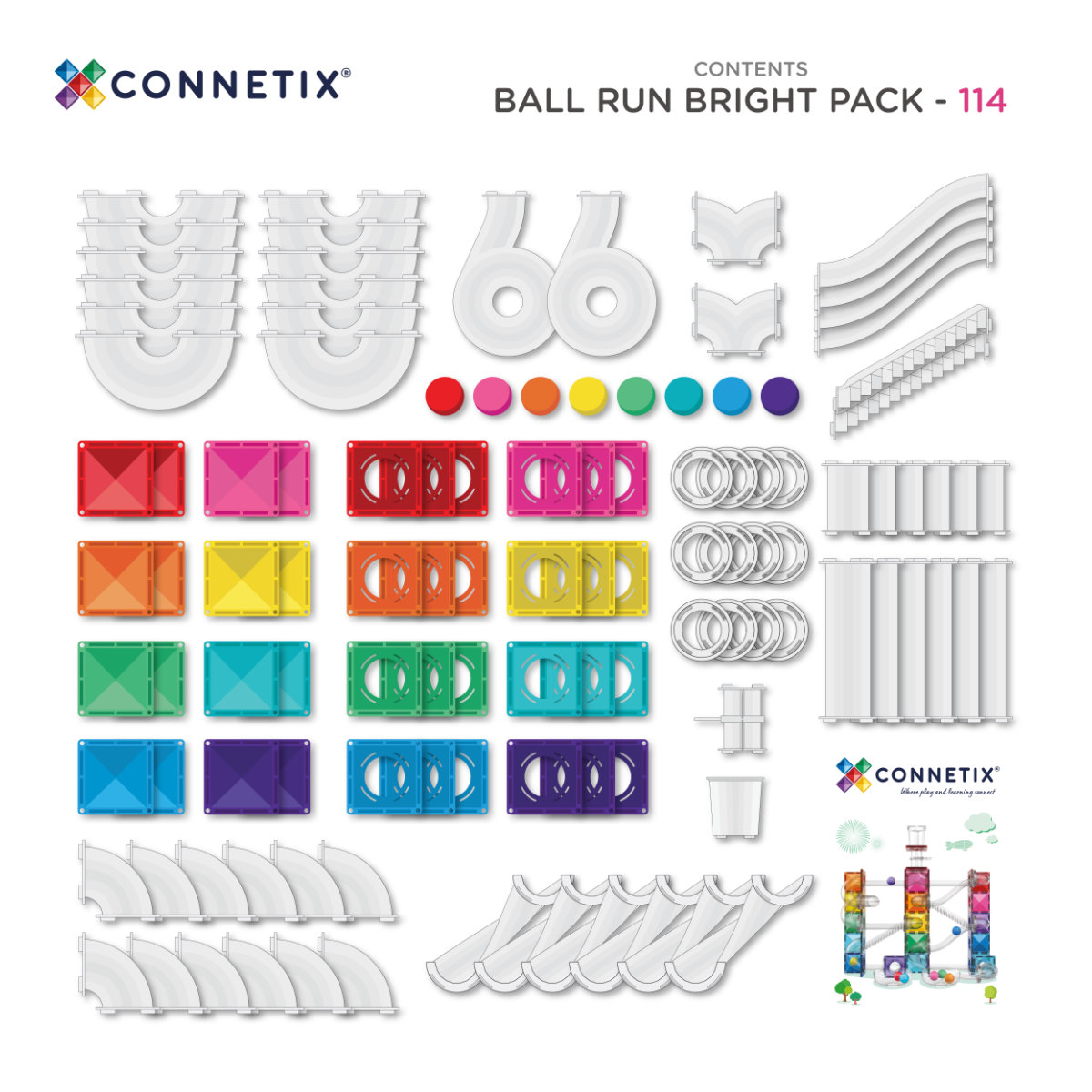 Connetix Magnetische Bouwblokken Bright Creative Ball Run Bundel – 218 Delig