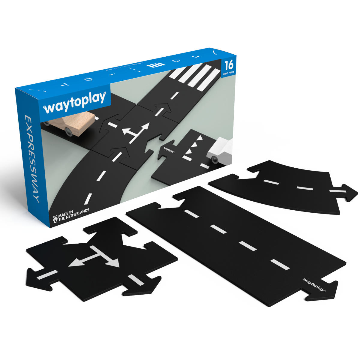 Waytoplay Expressway Medium Road Set – Flexibele speelweg voor kinderen (16-delig)