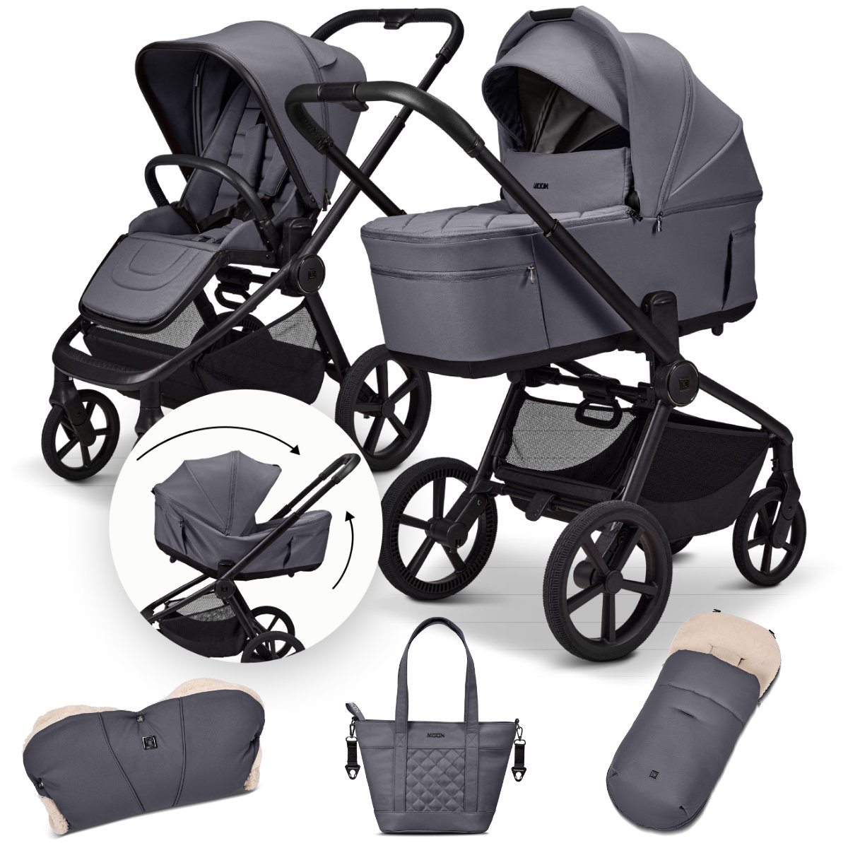 Moon Resea Fold Kinderwagen Summer End Set incl. accessoires – Graphite