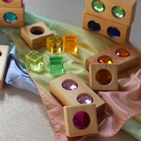 Bauspiel Kleine Farbstraße mit Lichtbauwürfeln 45-teilig