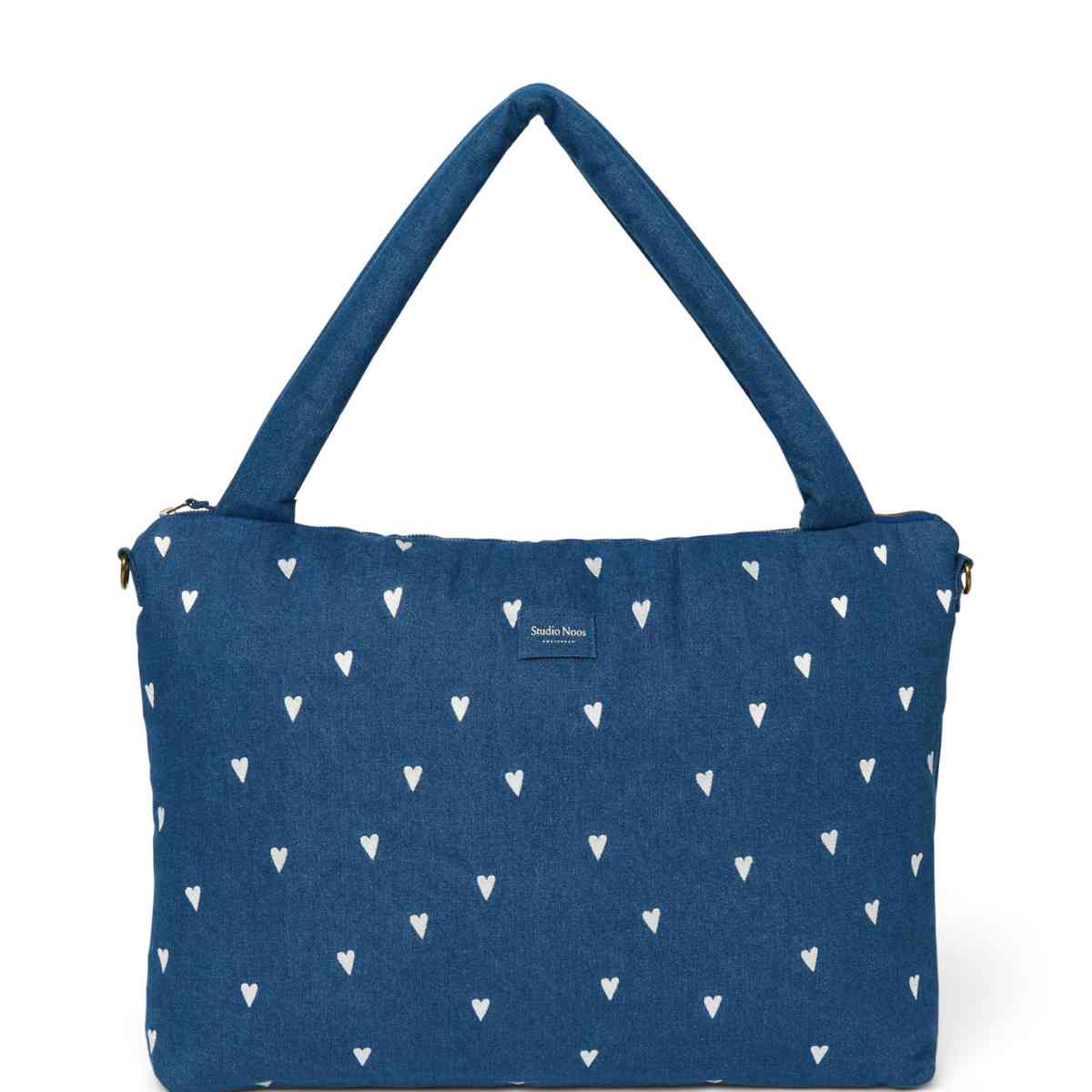 Studio Noos Tas in Blauw met Harten - Vooraanzicht