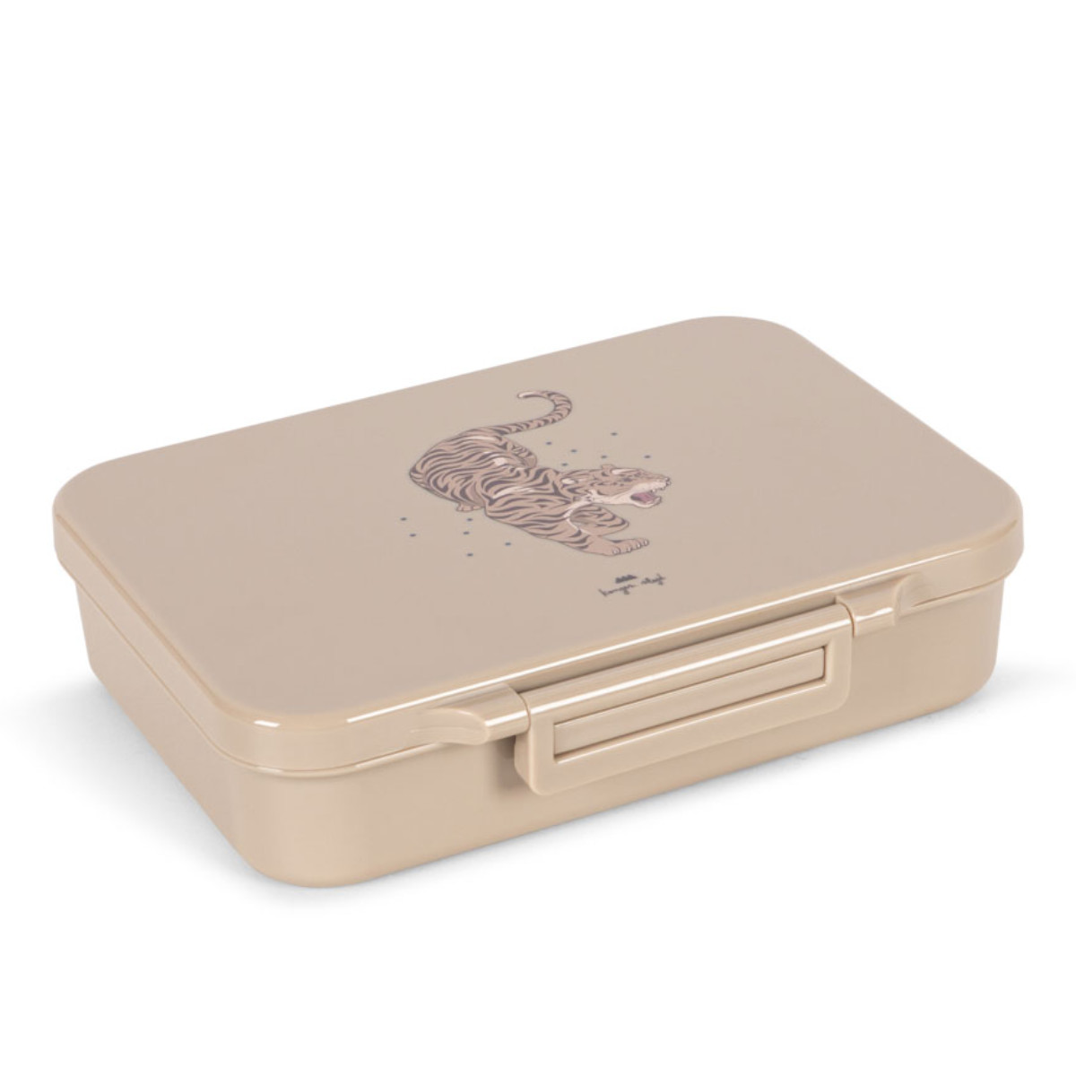 Kinderbroodtrommel Beige met Tijgerprint - Schuine Aanblik