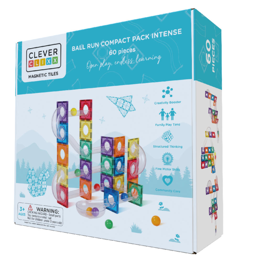 Cleverclixx Knikkerbaan Compact – 60 Stuks Magnetische Bouwstenen