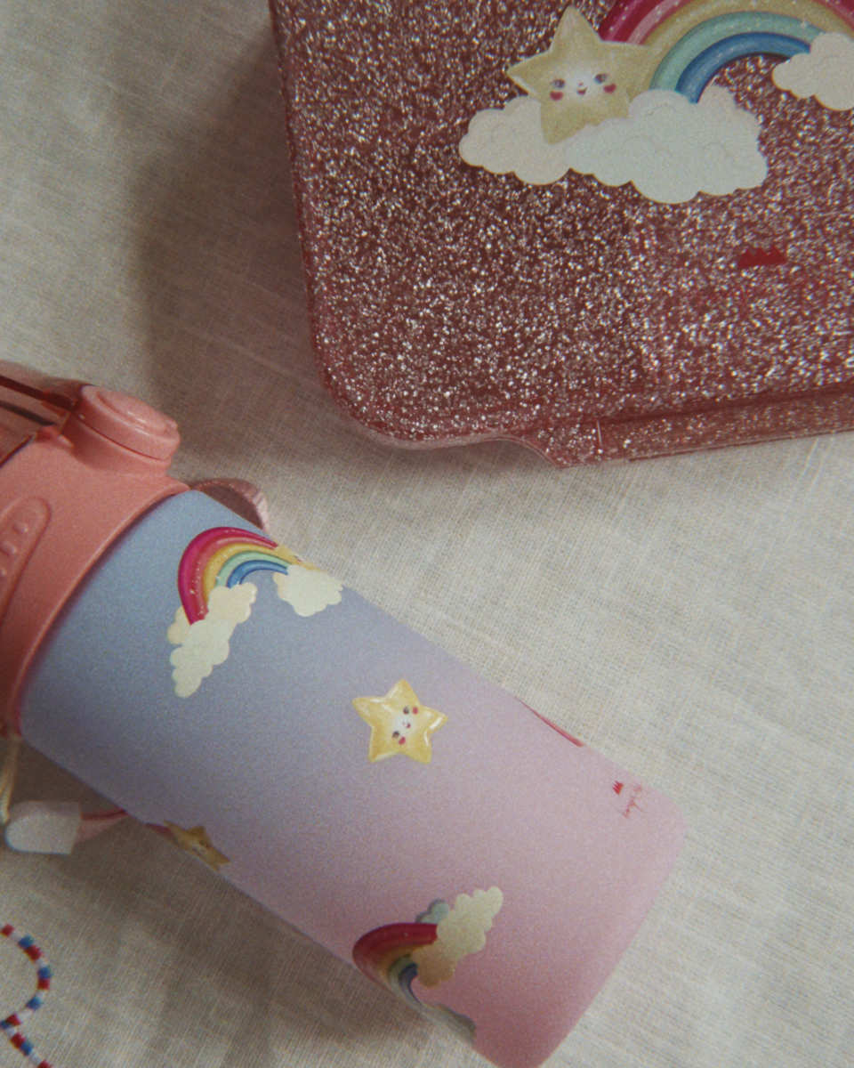 Regenboog Waterfles in Roze-Blauw - Schuine Weergave