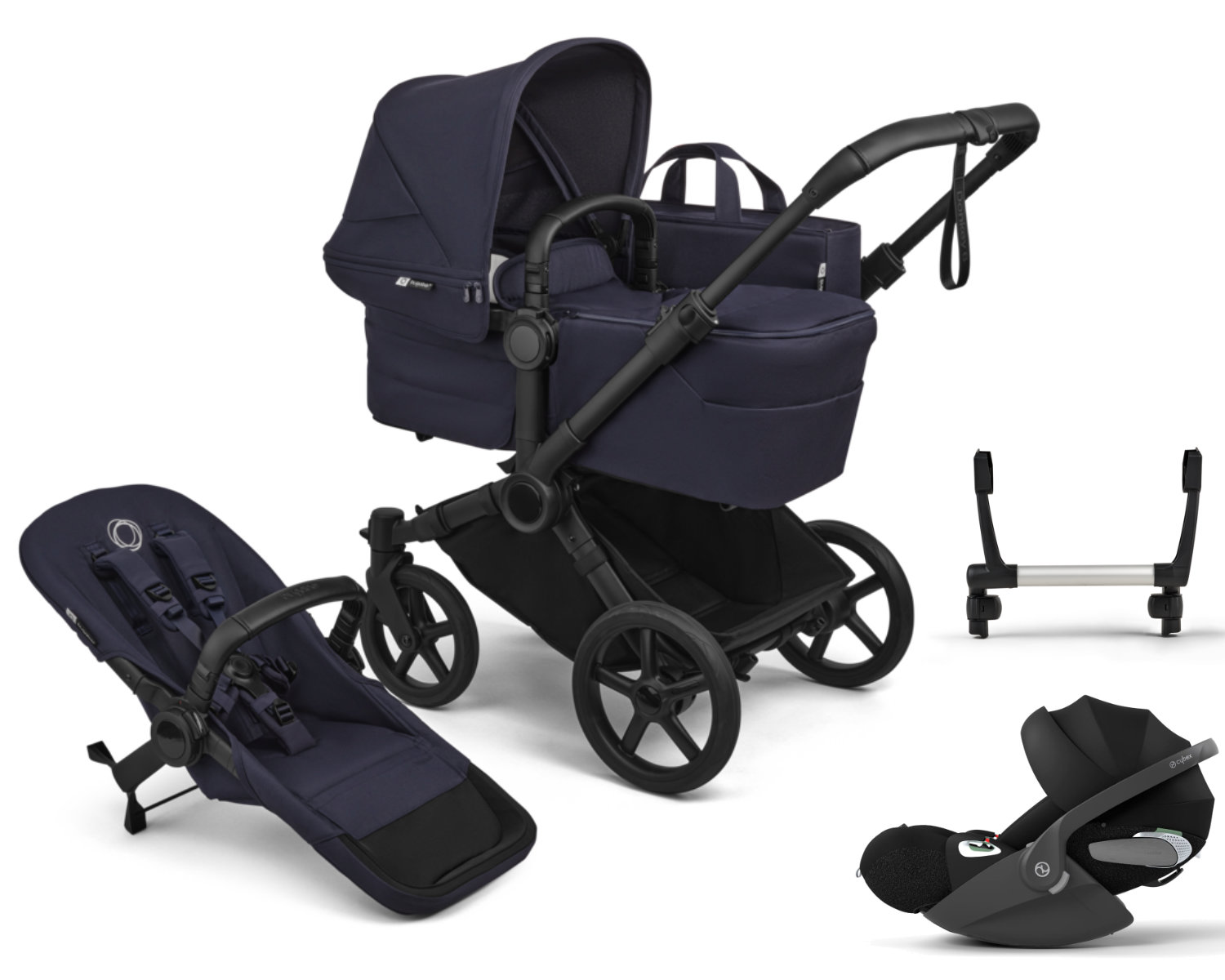 Bugaboo Donkey 6 Mono Kinderwagen Set 3 in 1 in Donkerblauw - Volledige Weergave