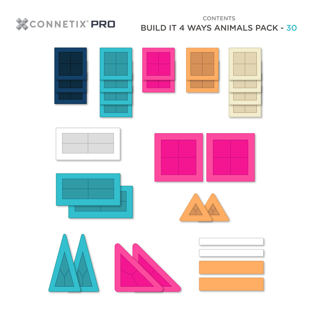 Connetix PRO Magnetische Tegels – Animals Pack – 30-delig