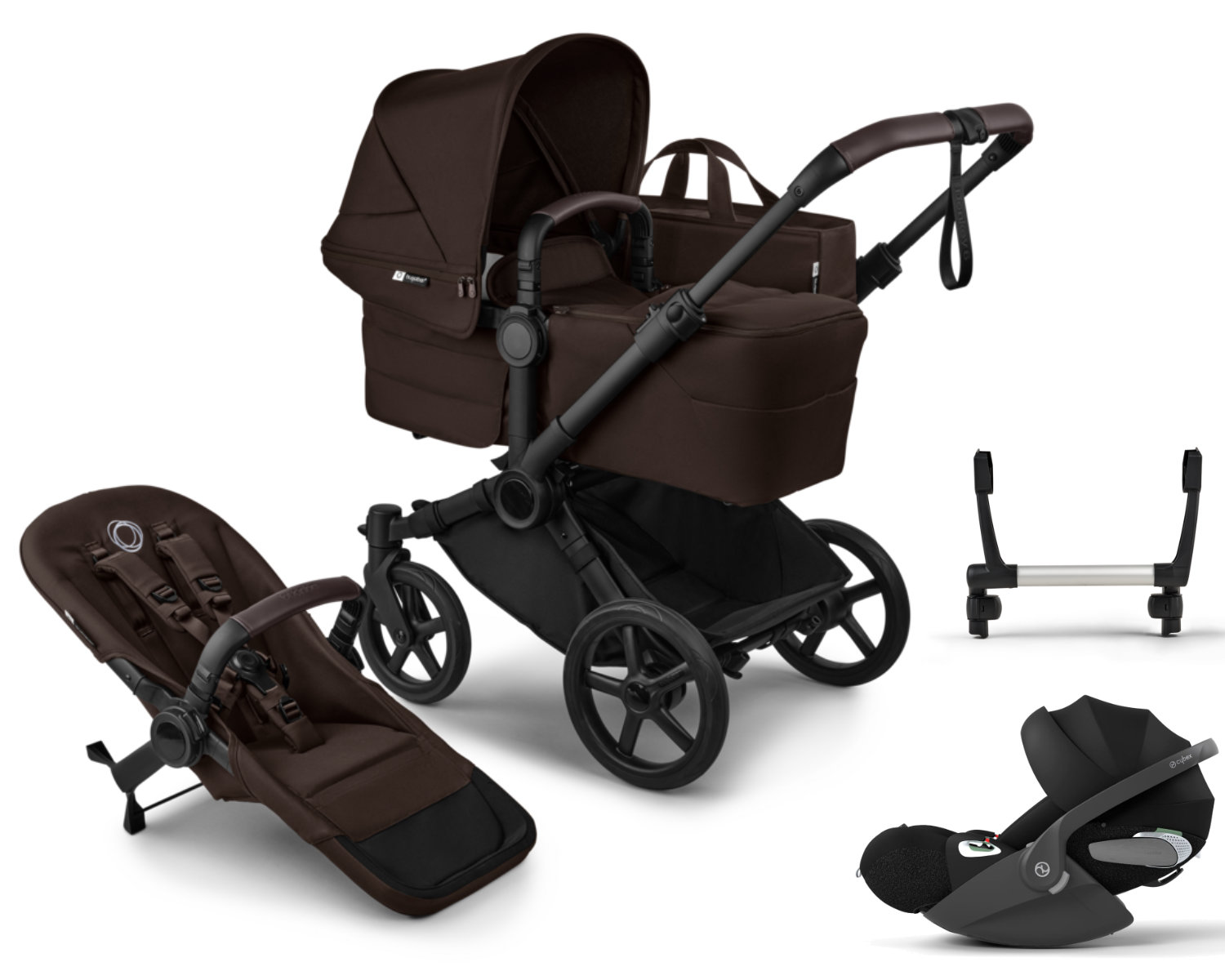 Bugaboo Donkey 6 Mono Kinderwagen Set 3 in 1 in Bruin - Schuine Ansicht