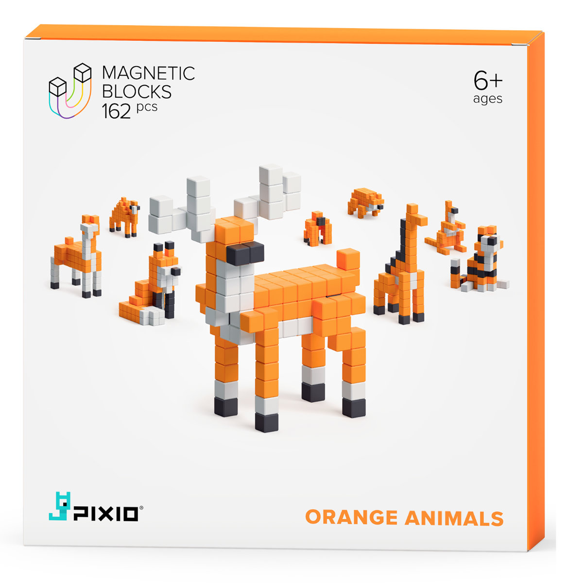 PIXIO Magnetische Bouwstenen Orange Animals 162 stuks