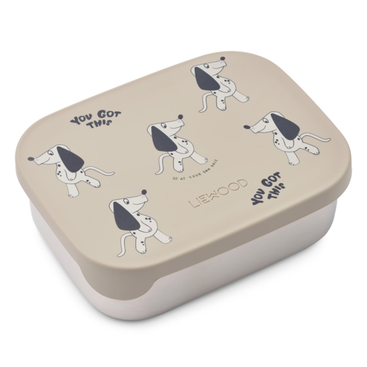 Liewood Lunchbox in Beige met Hondmotief - Schuine Aanblik