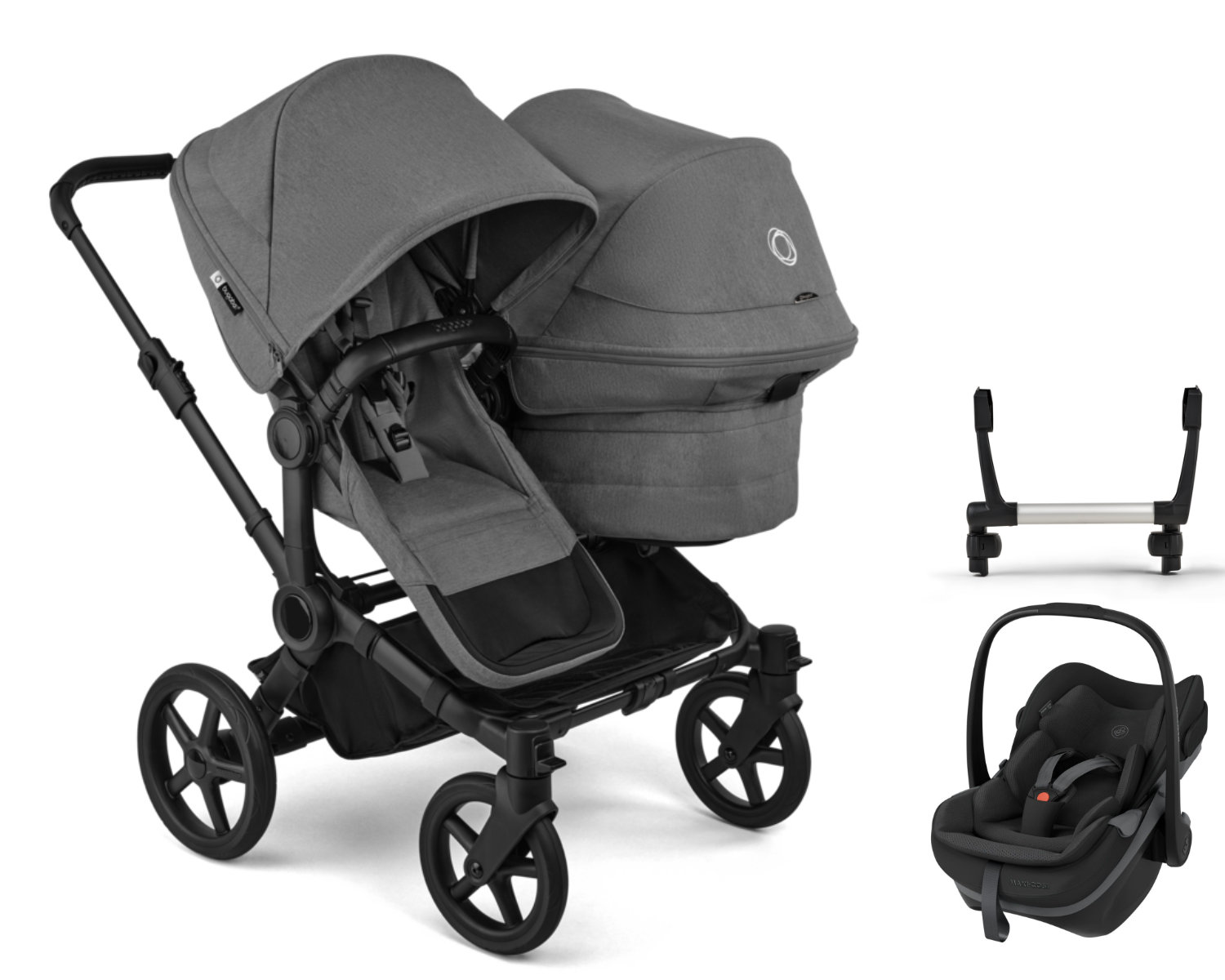 Bugaboo Donkey tweeling kinderwagen in grijs - schuine aanzicht