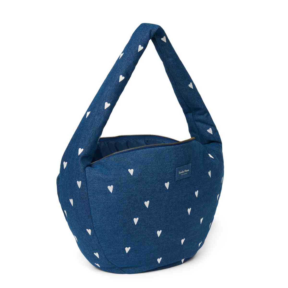 Studio Noos Tas in Blauw met Harten - Schuine Ansicht