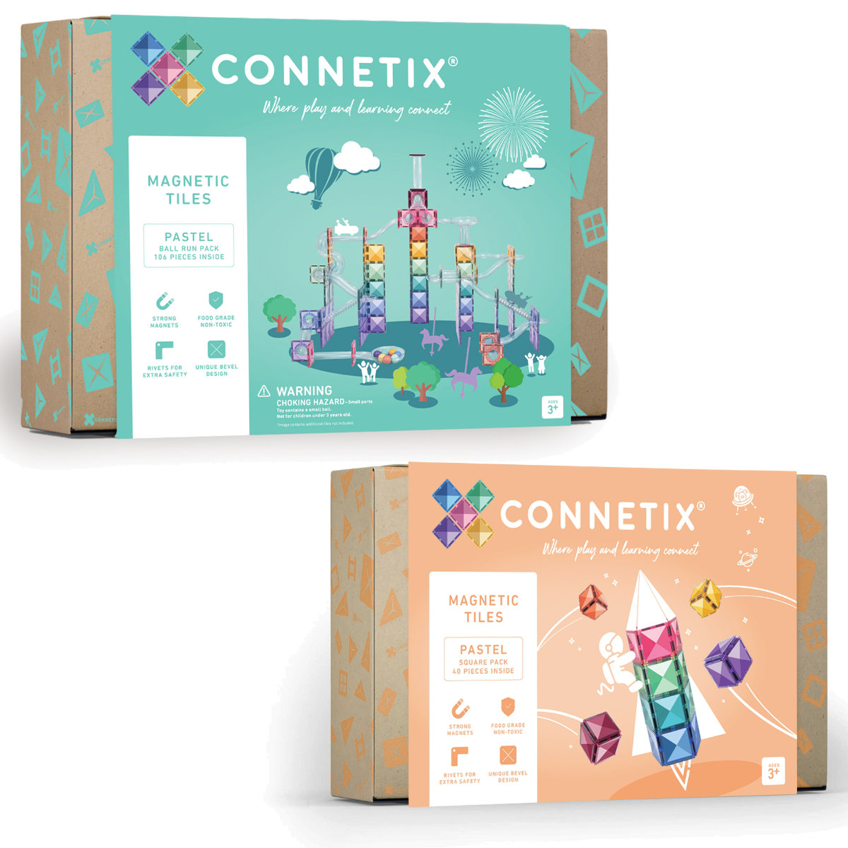Connetix Magnetische Bouwstenen Pastel Set – Knikkerbaan & Square Set - 146 Stuks