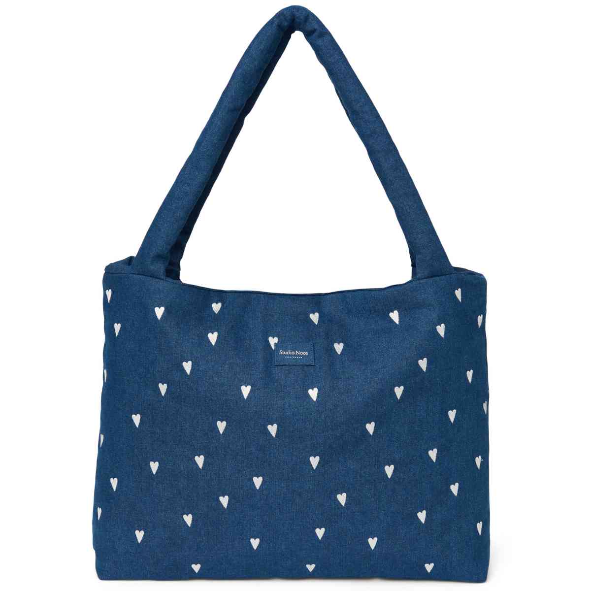 Studio Noos Tas in Blauw met Hartjes - Vooraanzicht