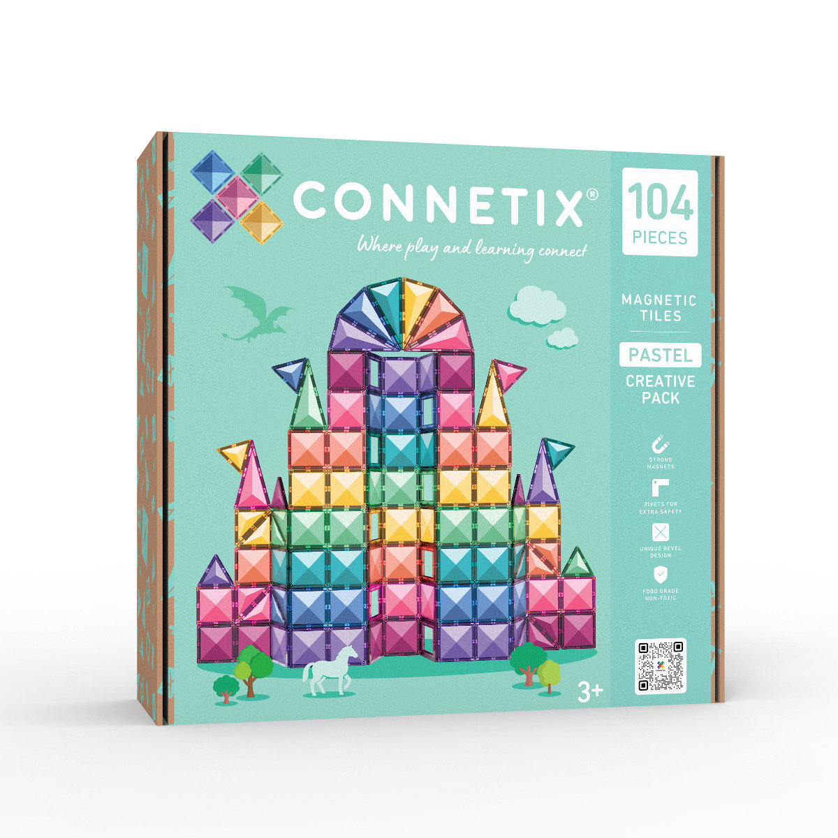 Connetix Magnetbausteine Pastel Creative Pack - 104Teile, pastel, schuine aanzicht