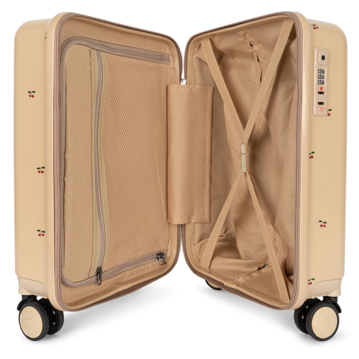 Beige hardshell koffer met kersenpatroon - Binnenzijde