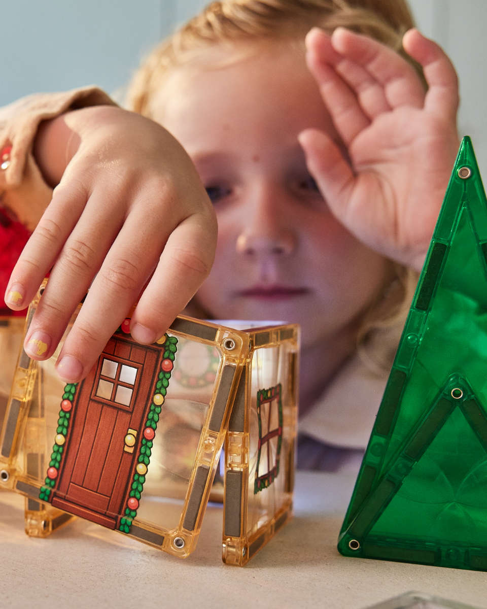 Cleverclixx Christmas Village Adventskalender Magnetische Bouwblokken met Licht, 46 Delig