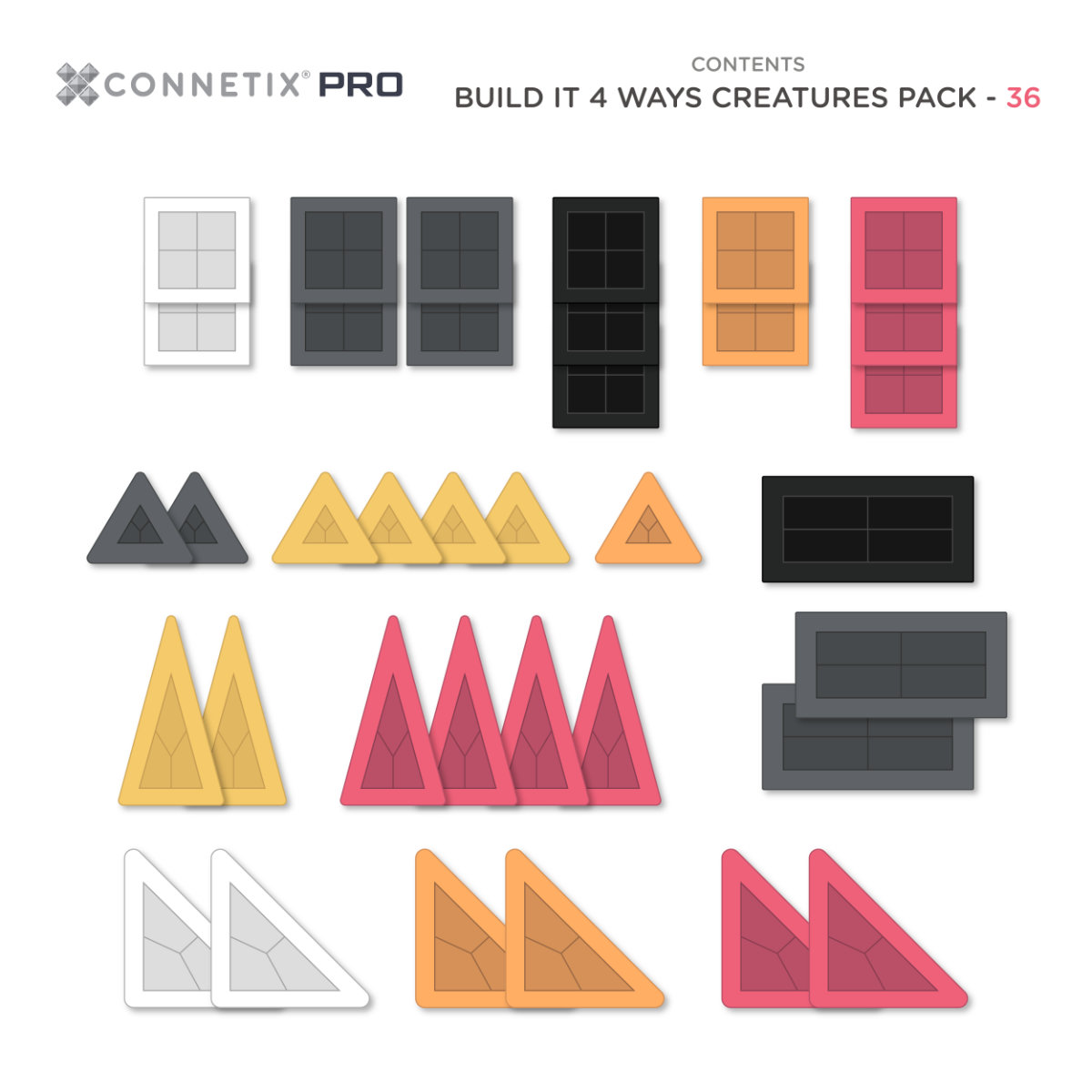 Connetix PRO Magnetische Tegels – Creatures Pack – 36-delig