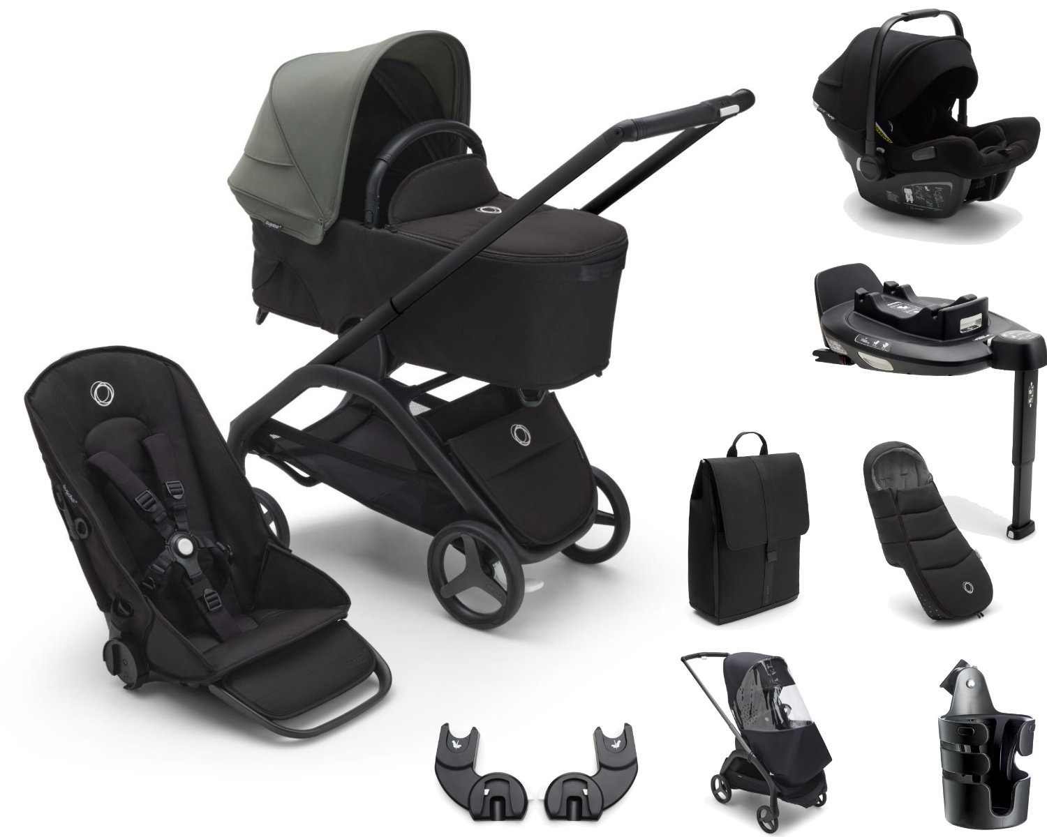 Bugaboo Dragonfly Kinderwagen Set Compleet in Zwart - Schuine Aanblik
