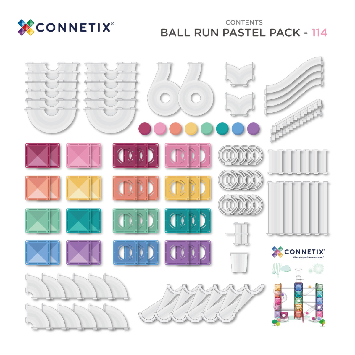 Connetix Magnetische Bouwblokken Pastel Creative Ball Run Bundel – 218 Delig