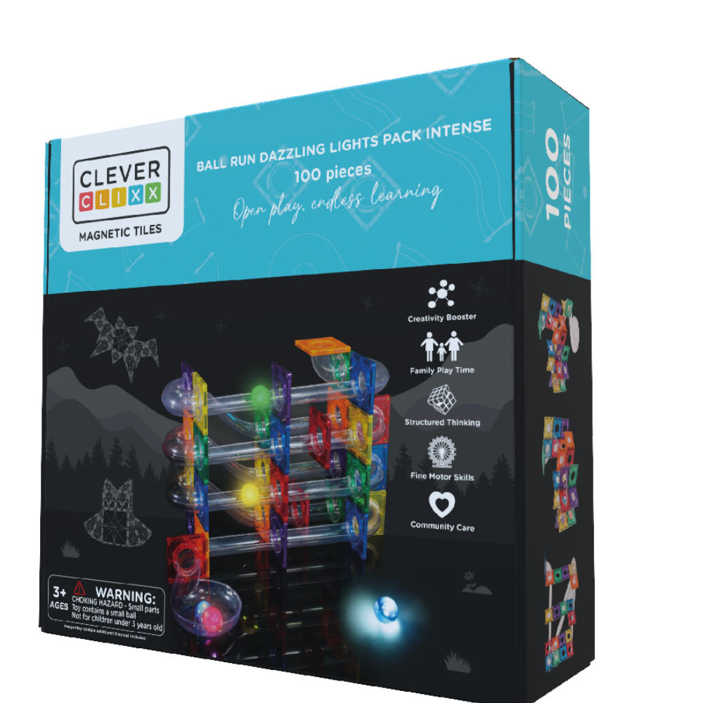 Cleverclixx Knikkerbaan Lichteffect – 100 Stuks Magnetische Bouwstenen