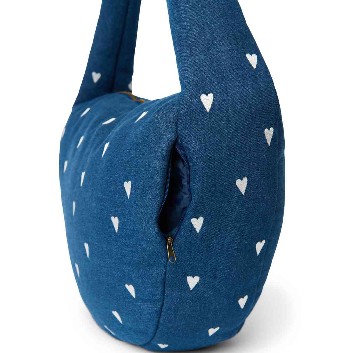 Tas in Blauw met Witte Harten - Schuine Aanblik