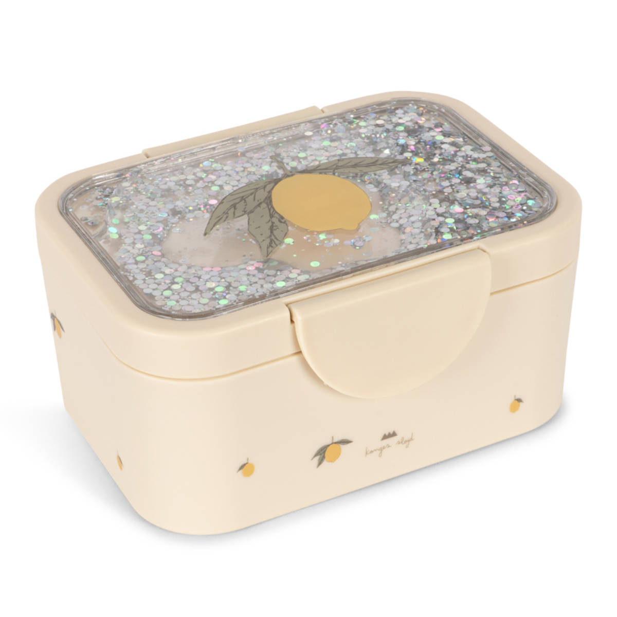 Beige doos met citroen en glitter - schuine aanzicht