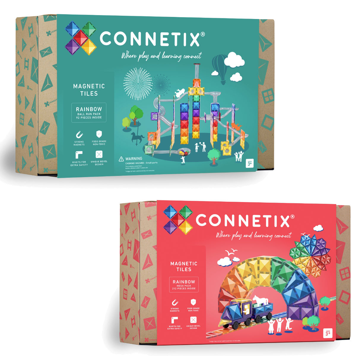 Connetix Magnetische Bouwstenen Regenboog Set – Knikkerbaan & Mega Pack - 304 Stuks