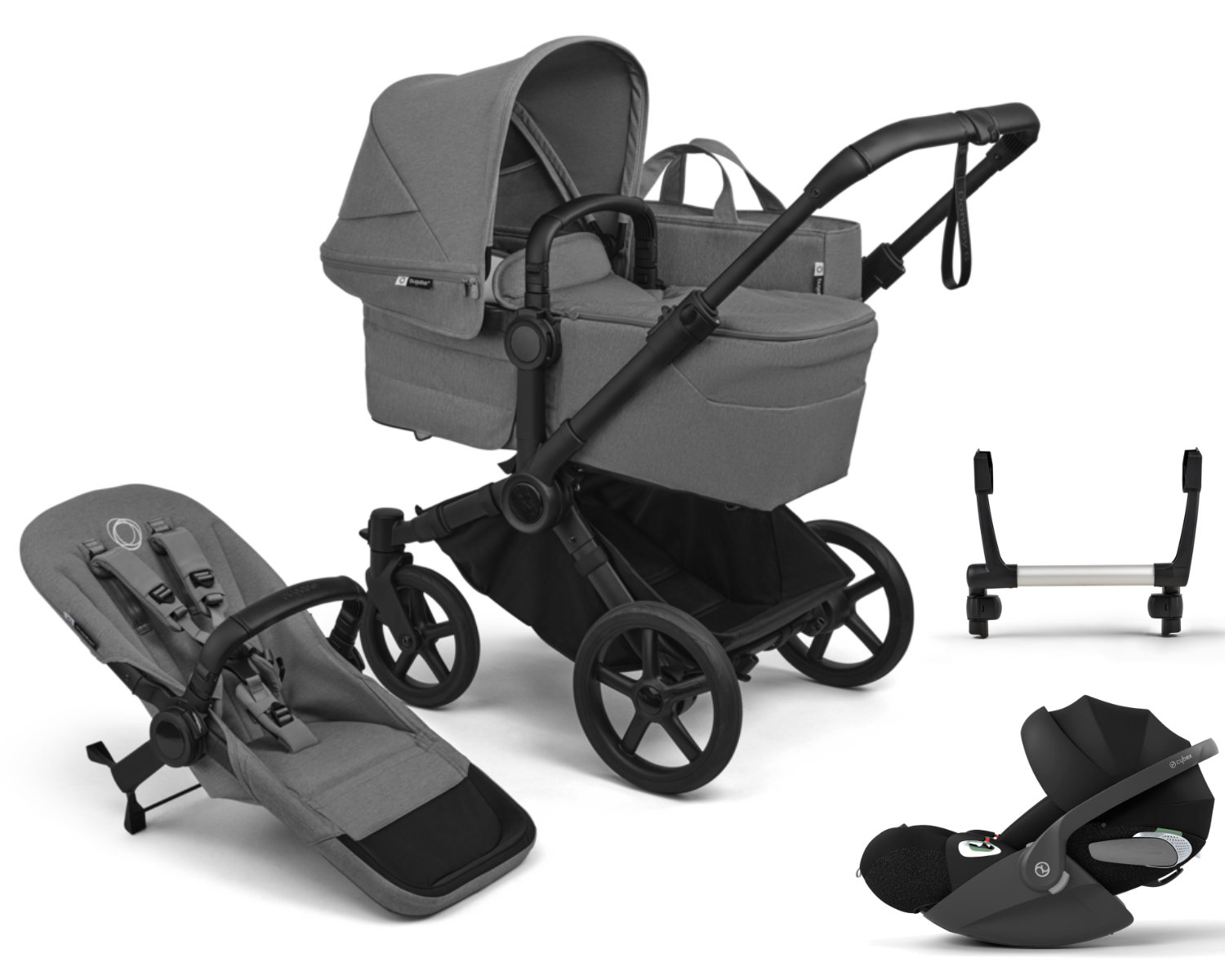 Bugaboo Donkey 6 Mono Kinderwagen Set 3 in 1 in Grijs - Vooraanzicht