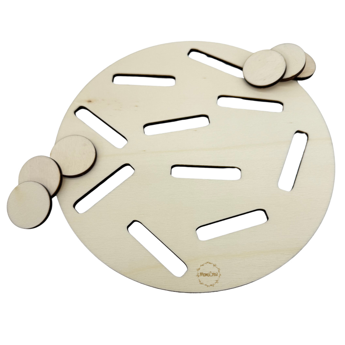 Momscrew Activiteitenplaat ‘Sleuven’ + 10 houten chips (33 mm)