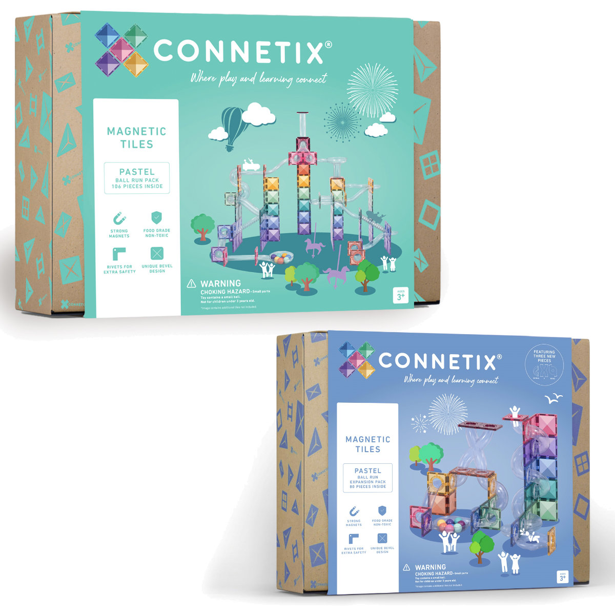 Connetix Magnetische Bouwstenen Pastel Set – Knikkerbaan & Uitbreidingsset - 186 Stuks