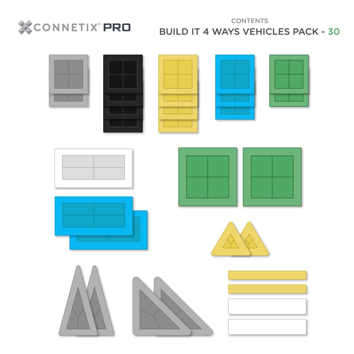 Connetix PRO Magnetische Tegels – Vehicles Pack – 30-delig