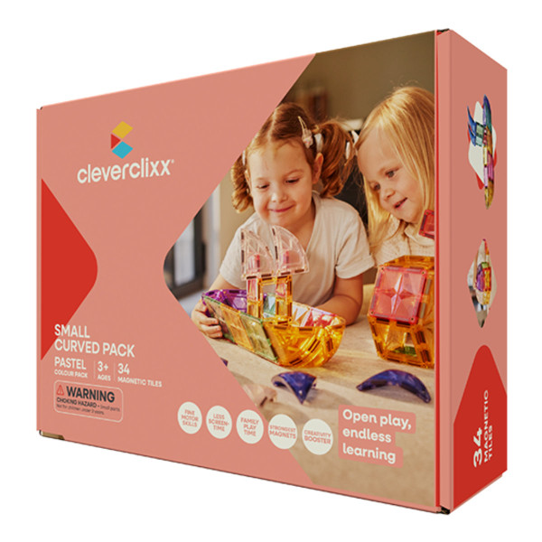 Cleverclixx Small Curved Pack Pastel – 34 Stuks Magnetische Tegels