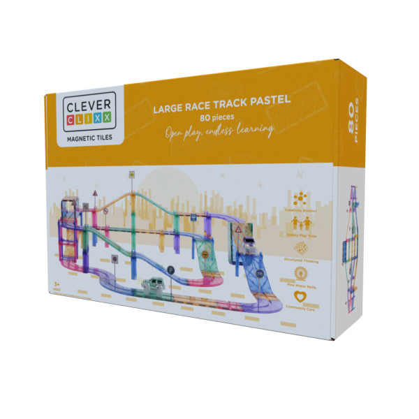 Cleverclixx Autobaan-Bouwset in Pasteltinten – 80 Stuks