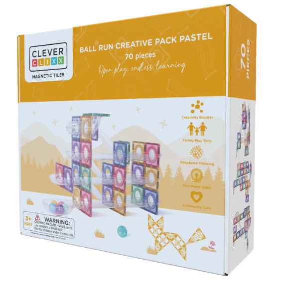 Cleverclixx Knikkerbaan Pastel – 70 Stuks Magnetische Bouwstenen