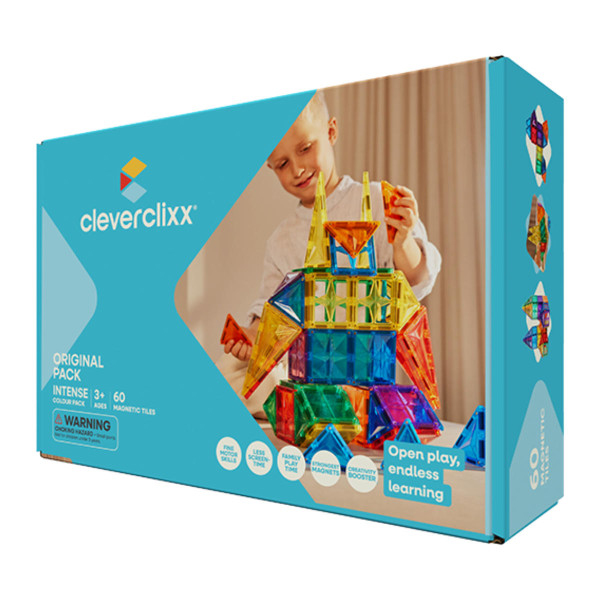 Cleverclixx Original Set in Felle Kleuren – 60 Stuks Magnetische Bouwstenen
