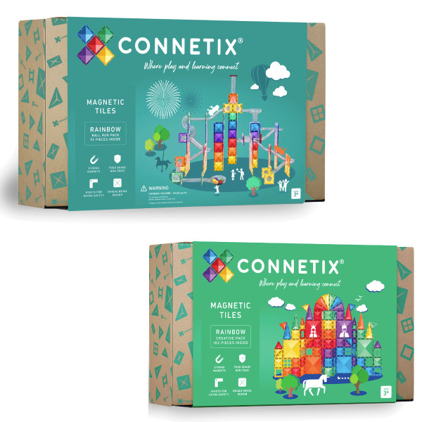 Connetix Magnetische Bouwstenen Regenboog Set – Knikkerbaan & Creatief Pakket - 194 Stuks