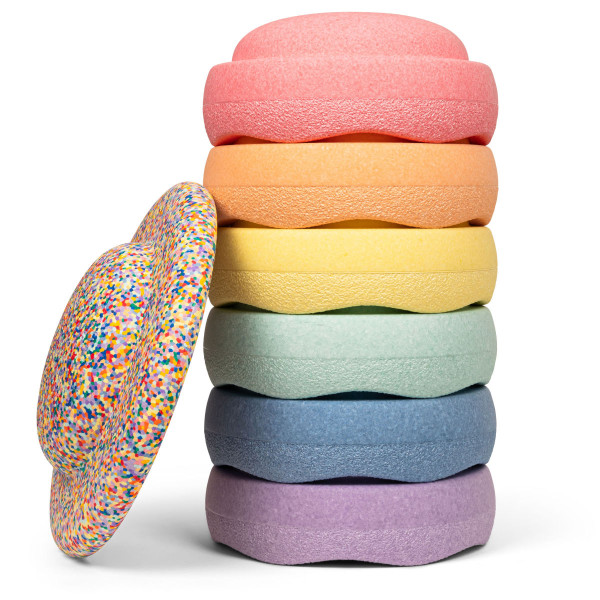 Stapelstein Super Confetti Regenboog Set Pastel + Balance Board