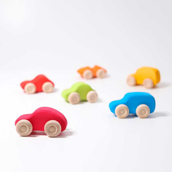 Grimms Kleurrijke Houten Auto's, 6 stuks