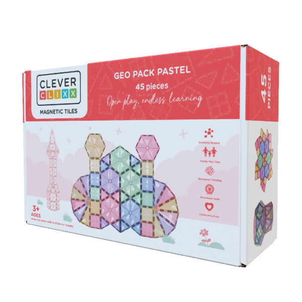 Cleverclixx Geometrie Set in Pastelkleuren – 45 Magnetische Bouwstenen