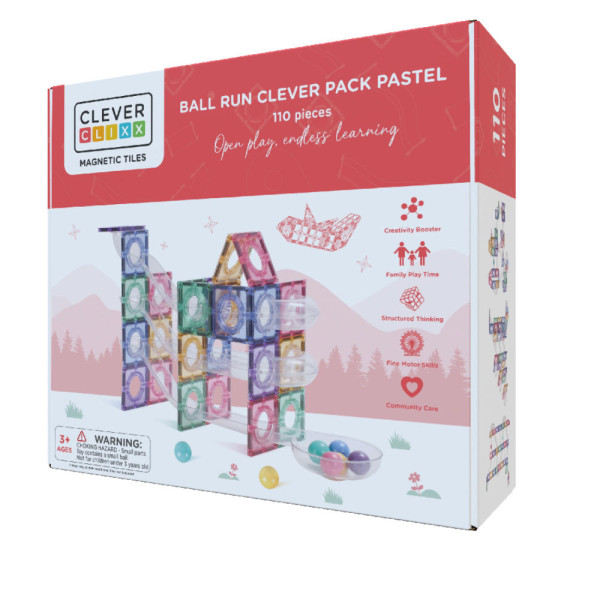 Cleverclixx Knikkerbaan Pastel – 110 Stuks Magnetische Bouwstenen
