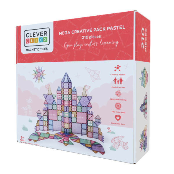 Cleverclixx Mega Creatieve Set in Pastelkleuren – 210 Stuks Magnetische Bouwstenen