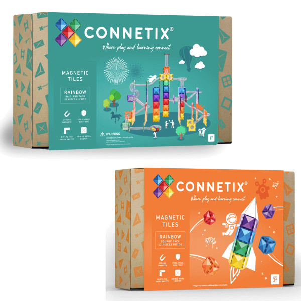 Connetix Magnetische Bouwstenen Regenboog Set – Knikkerbaan & Vierkanten Set - 134 Stuks
